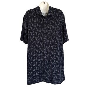 NEW Patrick Assaraf Men's Floral Button Down Shirt Pima Cotton Navy Blue XL